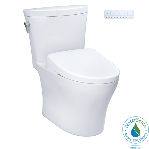 TOTO MW4484726CEMFGNA#01 WASHLET+ Aquia IV Arc Two-Piece Elongated Dual Flush 1.28 and 0.9 GPF Toilet with Auto Flush S7 Contemporary Bidet Seat in Cotton White