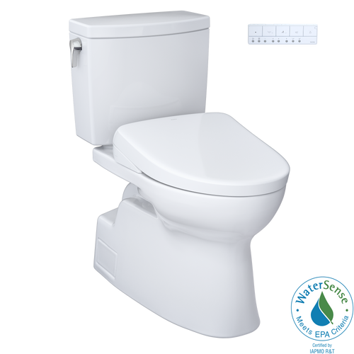 TOTO MW4744726CUFGA#01 WASHLET+ Vespin II 1G Two-Piece Elongated 1.0 GPF Toilet with Auto Flush WASHLET+ S7 Contemporary Bidet Seat in Cotton White