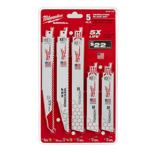 Milwaukee 49-22-1105 5-Piece Demolition SAWZALL Blade Set