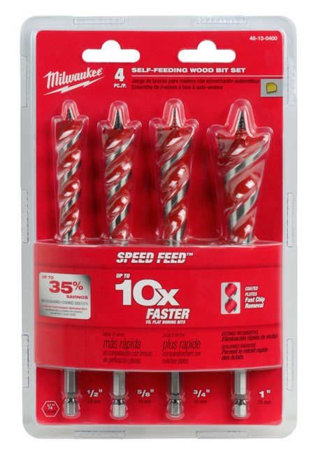Milwaukee 48-13-0400 4 Pc Speed Feed Wood Bit Set