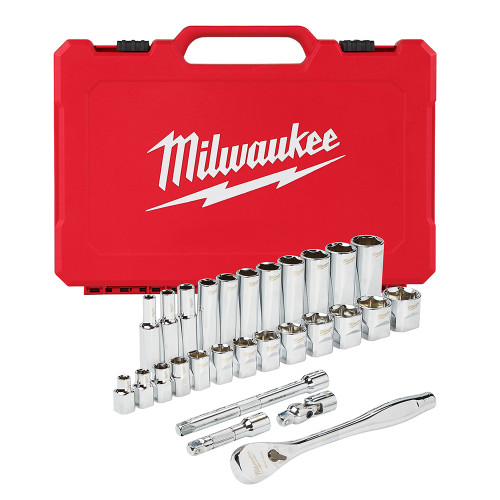 Milwaukee 48-22-9408 3/8 in. Drive 28 pc. Ratchet & Socket Set- SAE