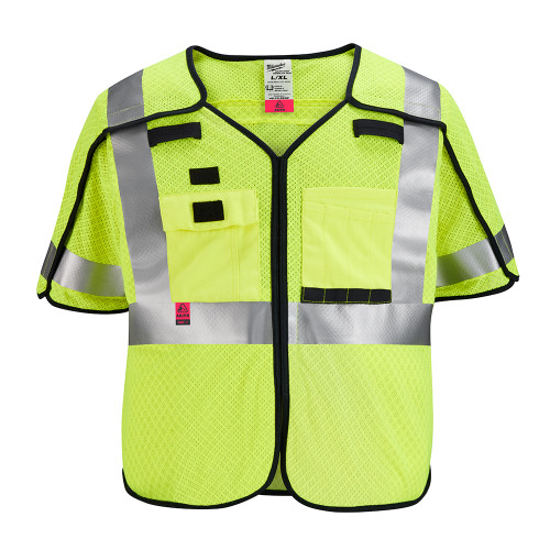 Milwaukee 48-73-5234 AR/FR Cat. 1 Class 3 Breakaway High Visibility Yellow Mesh Safety Vest - 4XL/5XL (ANSI/CSA)