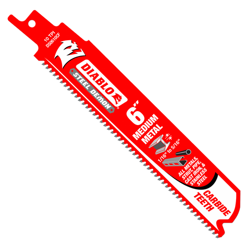 Diablo DS0610CF10 6 in. Steel Demon Carbide Recip Blades for Medium (1/16 in. - 5/16 in.) Metal Cutting (10-Pack)