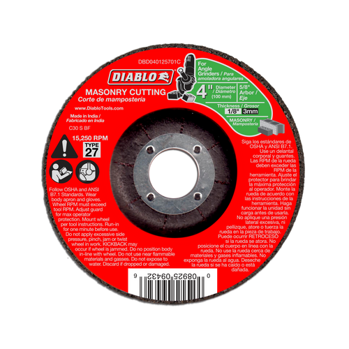 Diablo DBD040125701C 4 in. Masonry Cut Off Disc - Type 27