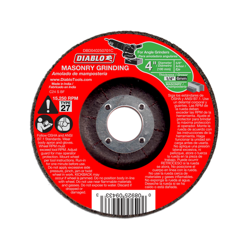 Diablo DBD040250701C 4 in. Masonry Grinding Disc - Type 27