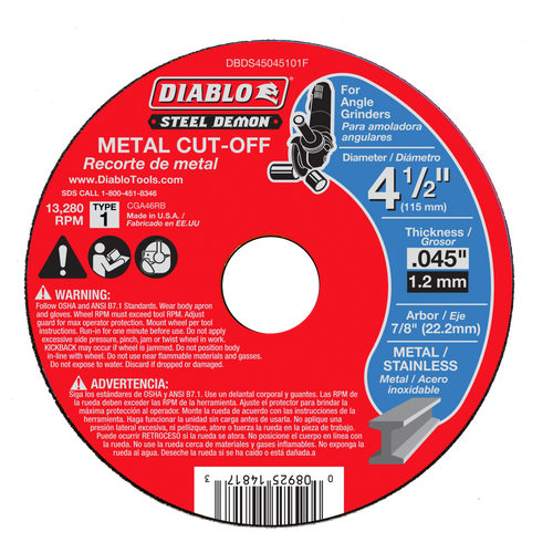 Diablo DBDS45045101F Steel Demon 4-1/2 in. Type 1 Metal Cut-Off Disc
