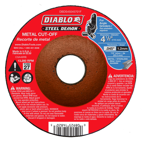 Diablo DBDS45045701F Steel Demon 4-1/2 in. Type 27 Metal Cut-Off Disc