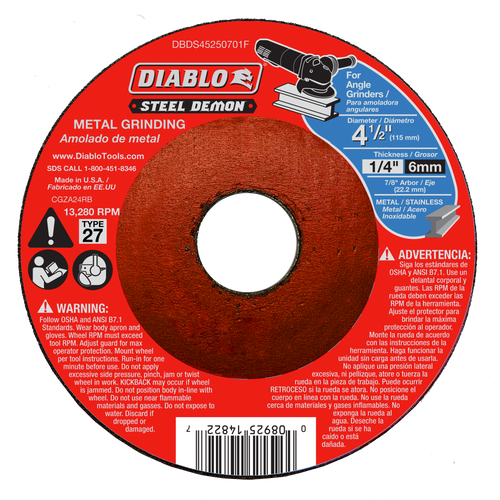 Diablo DBDS45250701F Steel Demon 4-1/2 in. Type 27 Metal Grinding Disc