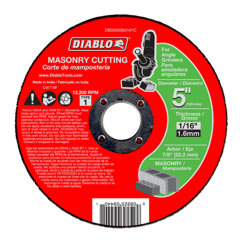 Diablo DBD050063101C 5 in. Masonry Cut Off Disc - Type 1