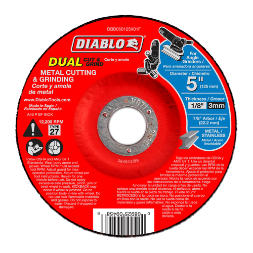 Diablo DBD050125X01F 5 in. Metal Dual Cut & Grind Disc - Type 27