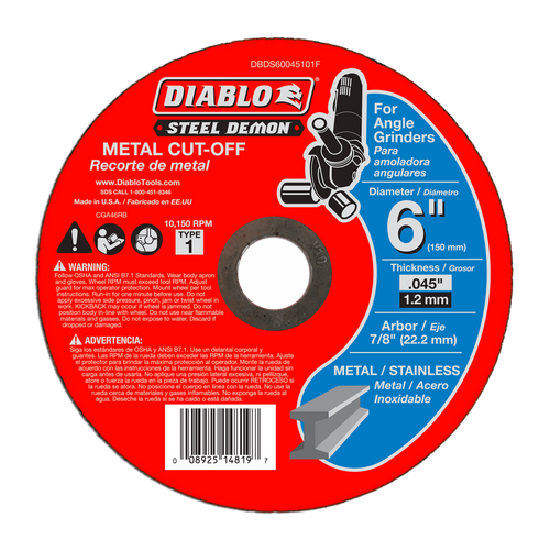Diablo DBDS60045101F Steel Demon 6 in. Type 1 Metal Cut-Off Disc