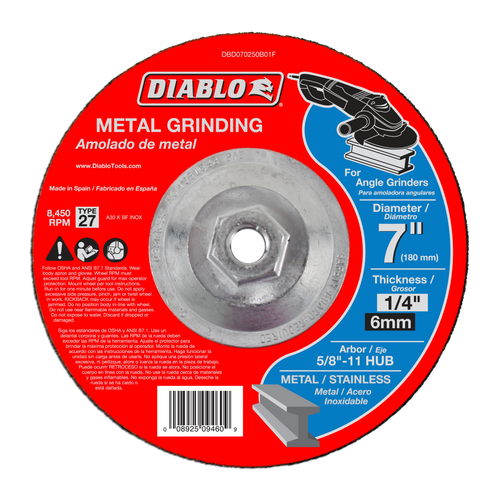 Diablo DBD070250B01F 7 in. Metal Grinding Disc - Type 27 HUB