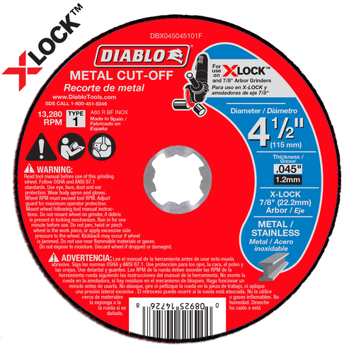 Diablo DBX045045101F 4-1/2 in. Thin Kerf Metal Cut-Off Disc for X-Lock and All Grinders