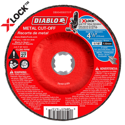 Diablo DBX045063701F 4-1/2 in. Type 27 Metal Cut-Off Disc for X-Lock and All Grinders