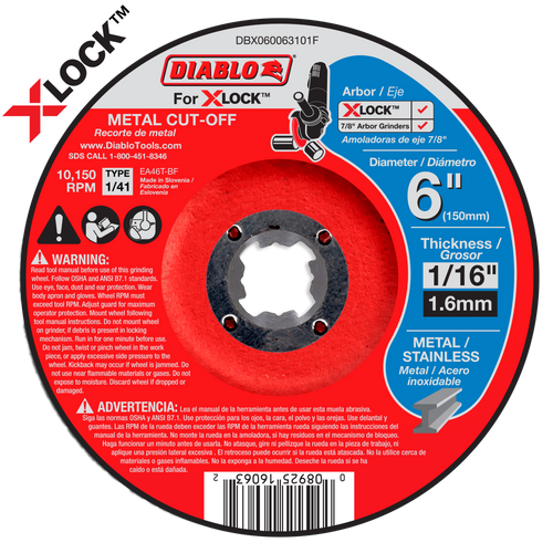 Diablo DBX060063101F 6 in. Type 1/41 Metal Cut-Off Disc for X-Lock and All Grinders