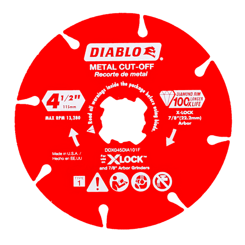 Diablo DDX045DIA101F 4.5 in. Diamond Rimmed Disc for Metal Cutting with X-Lock and All Grinders