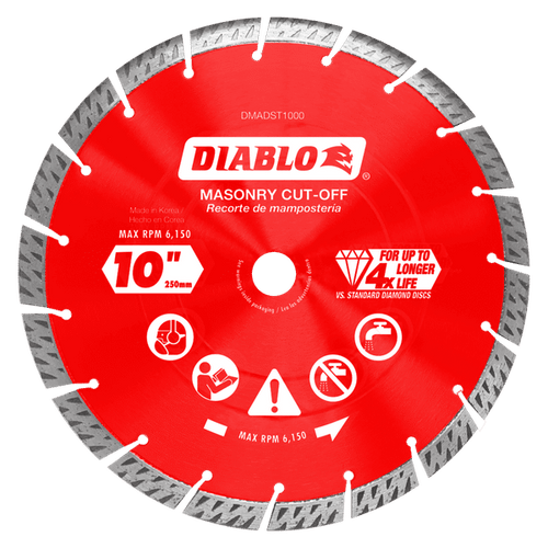 Diablo DMADST1000 10 in. Diamond Segmented Turbo Cut-Off Discs for Masonry