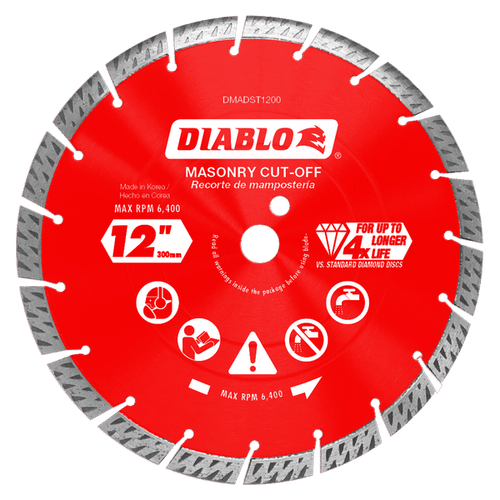 Diablo DMADST1200 12 in. Diamond Segmented Turbo Cut-Off Discs for Masonry