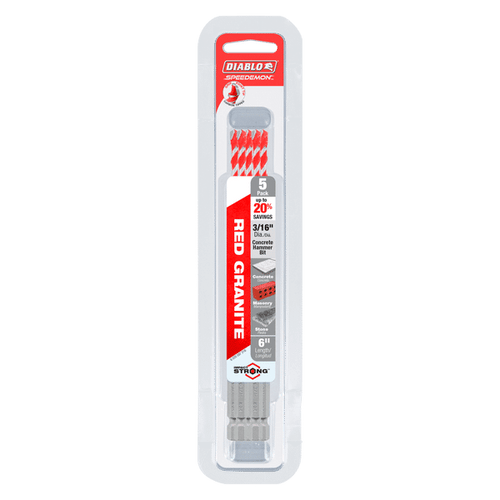Diablo SPEEDemon 3/16 x 4 x 6 inch Red Granite Carbide-Tipped Hammer Drill Bit - 5 Pack - DMARG1030-P5
