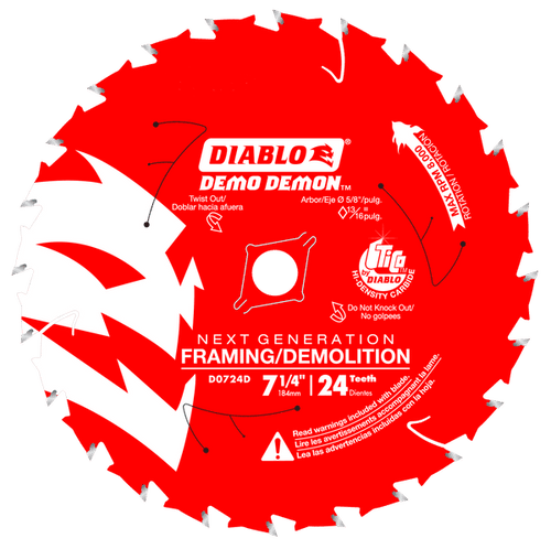 Diablo Demo Demon 7.5 inch, 24-Teeth Framing/Demolition Saw Blade - D0724DA