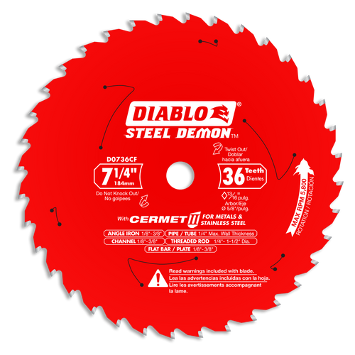 Diablo D0736CF 7-1/4 in. x 36 Tooth Steel Demon Cermet II Saw Blade for Metal & Stainless Steels