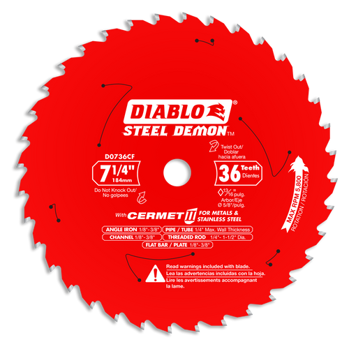 Diablo D0736CF 7-1/4 in. x 36?Tooth Steel Demon Cermet II Saw Blade for Metal & Stainless Steels