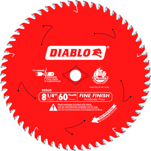 Diablo D0860X 8-1/4 in. 60-Tooth Fine Finish Saw Blade