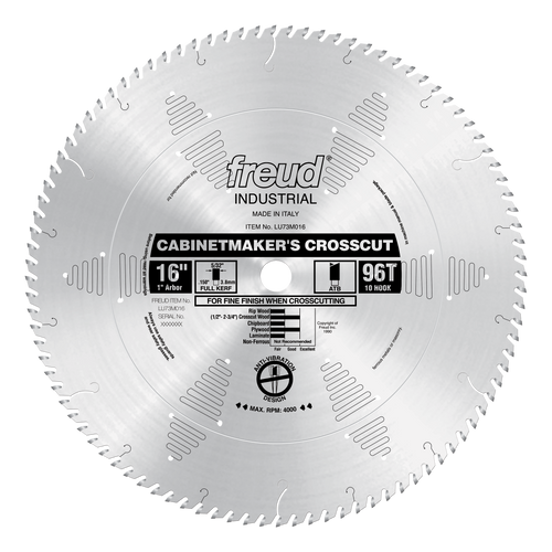 Freud LU73M016 16" Cabinetmaker's Crosscut Blade