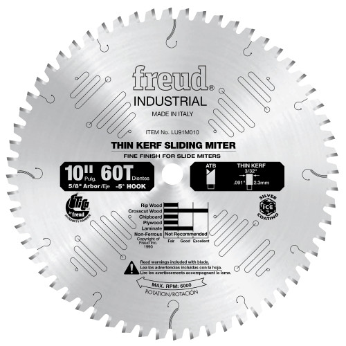 Freud LU91M010 10" Thin Kerf Sliding Compound Miter Saw Blade