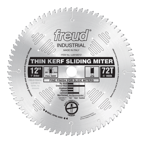 Freud LU91M012 12" Thin Kerf Sliding Compound Miter Saw Blade