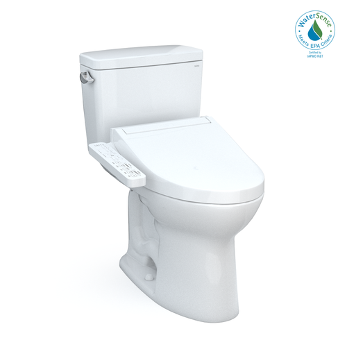 Toto Drake Washlet+ Two-Piece Elongated 1.28 GPF Tornado Flush Toilet With C2 Bidet Seat, Cotton White - MW7763074CEG#01