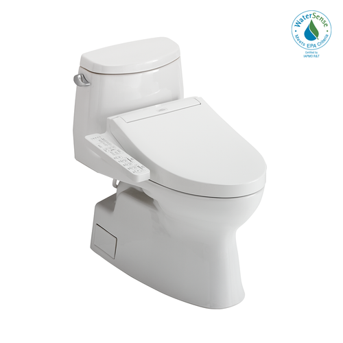 Toto Carlyle II One Piece Elongated Universal Height Toilet with CEFIONTECT 1.28 GPF with Washlet+ C2 Bidet Seat in Cotton White