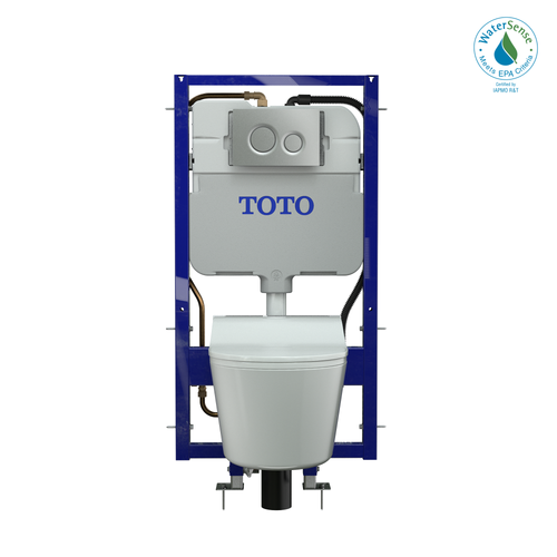 Toto RP Wall Hung D Shape Toilet with CEFIONTECT 0.9 and 1.28 GPF and RW Bidet Seat and DuoFit In-Wall Auto Dual-Flush Tank System in Matte Silver