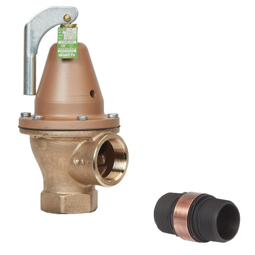 Watts 1-1/2" 174A Bronze Boiler Pressure Relief Valve, 50 psi, Discharge Line Flood Sensor Included - F276886