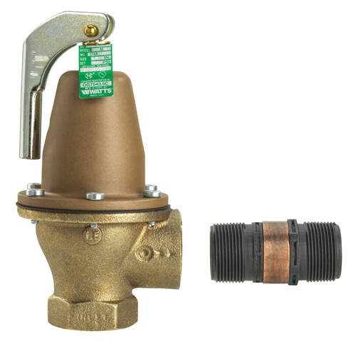 Watts 1-1/4" 174A Bronze Boiler Pressure Relief Valve, 150 psi, Discharge Line Flood Sensor Included - F276250