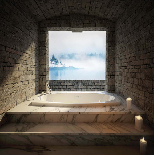 Bain Ultra Esthesia 6638 Rectangular Drop In 2-Person 59 Gallon Soaker Bathtub with Slim Deck in Biscuit - BEAMRD10N-02