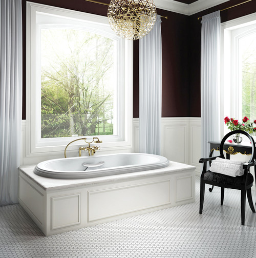 Bain Ultra Elegancia C11 Contour 7236 Oval Drop In 2-Person 52 Gallon 38 Jet Thermomassuer Bathtub with 3" Deck Heated Backrest Heated Headrest 4 Armrests and 2 Grab Bars in White - BELSODB0T-01