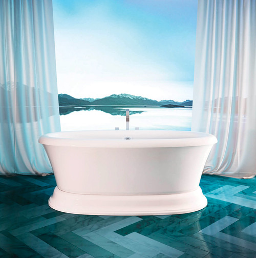 Bain Ultra Balneo Naos 7240 Oval Freestanding 2-Person 59 Gallon 40 Jet Thermomassuer Bathtub with Raised Deck Heated Backrest and Heated Headrest in Biscuit - BBNUOFP0T-02