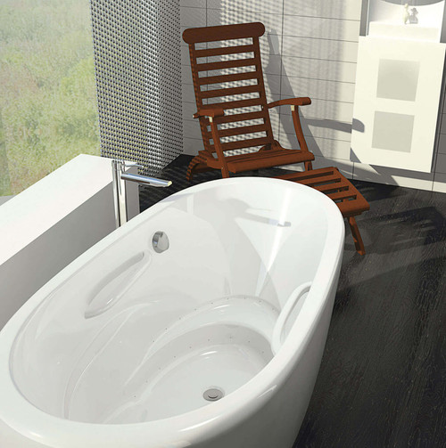 Bain Ultra Essencia 7236 Oval Drop In 1-Person 61 Gallon Soaker Bathtub with 1-1/2" Standard Deck Raised Seat 2 Armrests and 2 Grab Bars in White - BESSOD00N-01