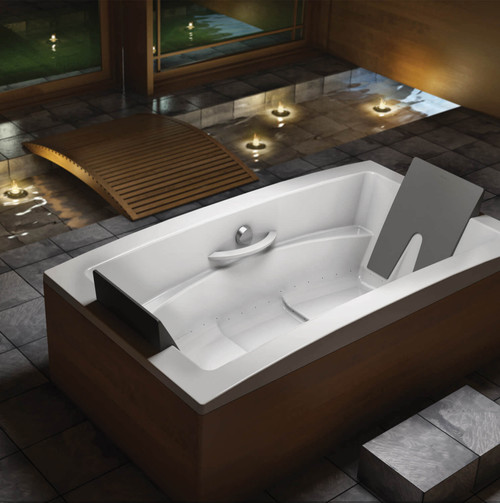 67 Gallon 58 Jet Thermomassuer Bathtub with Slim Deck 2 Raised Seats Heated Backrest Heated Headrest 4 Armrests and 2 Grab Bars in Biscuit - BINURD10T-02