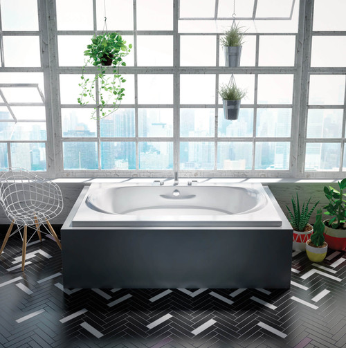 Bain Ultra Amma 7242 Rectangular Alcove Or Drop In 2-Person 65 Gallon 58 Jet Thermomassuer Bathtub with 1-1/2" Standard Deck 2 Raised Seats Heated Backrests Heated Headrests 4 Armrests and 2 Grab Bars in Biscuit - BAMVRB00T-02