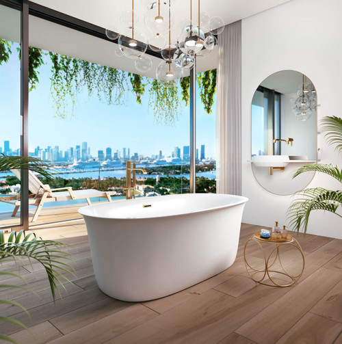 Bain Ultra Vibe Design 6033 Oval Freestanding 1-Person 40 Gallon Soaker Bathtub with 1-1/2" Standard Deck and Heated Backrest in White - BVDEOF00N-01