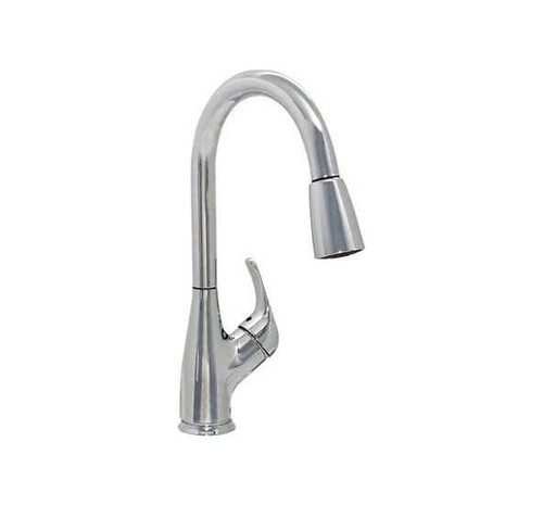 Eastman EZ-FLO Single Hole Gooseneck, Pull-Out Kitchen Faucet in Brushed Nickle - 10389 Eastman EZ-FLO Single Hole Gooseneck, Pull-Out Kitchen Faucet in Brushed Nickle - 10389
