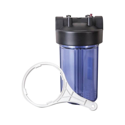 Sterling Water Treatment Clear Housing for 4.5 inch by 10 inch Cartridge with 1 inch Ports, Includes Wrench and Mounting Bracket - HJ10K-CLEAR