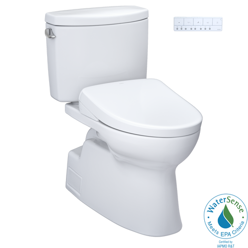 Toto Vespin II Two Piece Elongated Universal Height Toilet with CEFIONTECT 1.28 GPF with Contemporary Washlet+ Auto Flush S7A Bidet Seat in Cotton White Toto Vespin II Two Piece Elongated Universal Height Toilet with CEFIONTECT 1.28 GPF with Contemporary Washlet+ Auto Flush S7A Bidet Seat in Cotton White