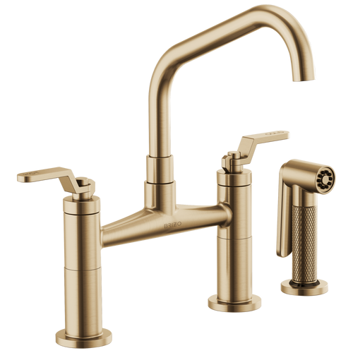 Brizo Litze 62564LF-GL Bridge Faucet with Angled Spout and Industrial Handle Luxe Gold