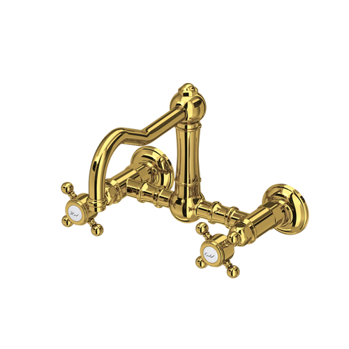 Rohl Acqui Wall Mount Bridge Kitchen Faucet With Column Spout in Unlacquered Brass - A1456XMULB-2