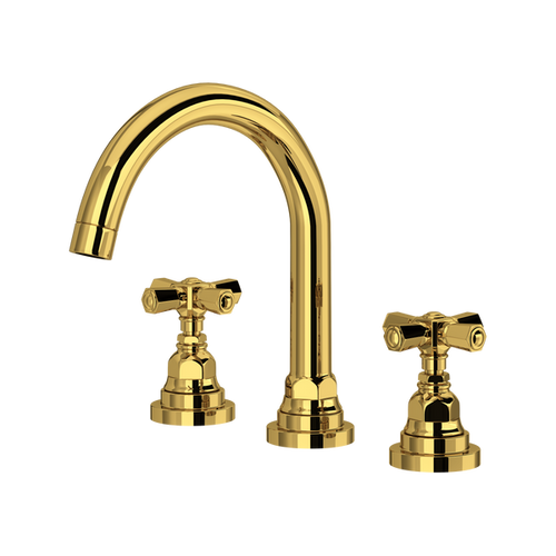 Rohl San Giovanni Widespread Lavatory Faucet With C-Spout in Unlacquered Brass - A2328XMULB-2