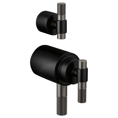 Brizo Litze Tempassure Thermostatic Valve With Diverter Trim Handle Kit - T-Lever in MATTE BLACK/LUXE STEEL - HL7533-BLSL