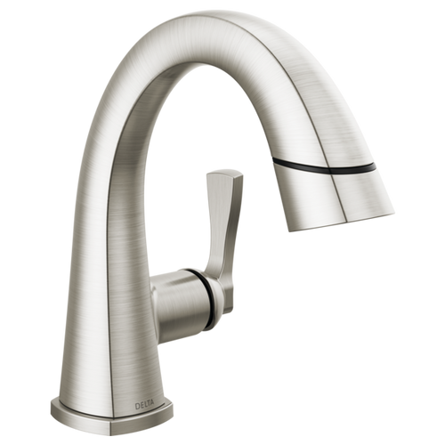 Delta Stryke Single Handle Pull Down Bathroom Faucet in Lumicoat Stainless - 577-SSPD-PR-DST